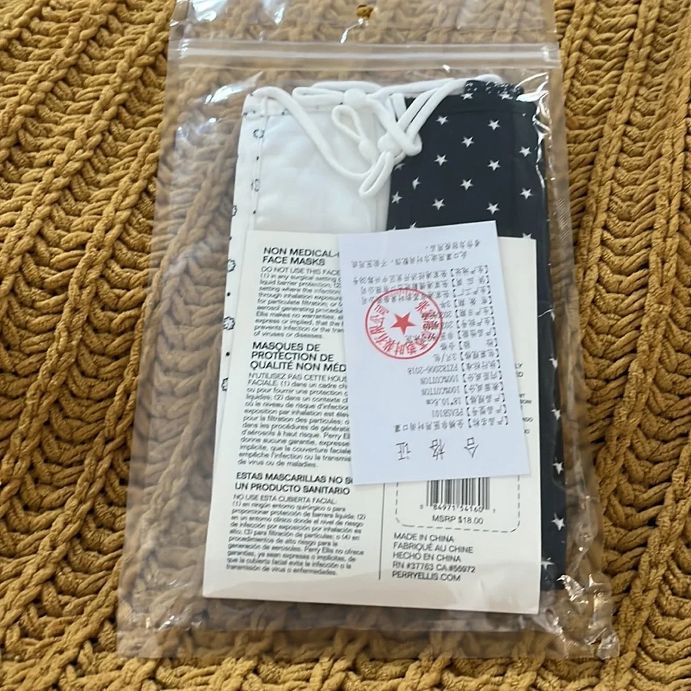 Perry Ellis three pack variety of washable reusable cloth masks blue and white